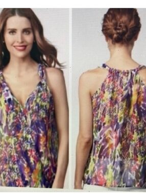 CAbi Semi-Sheer Petals Halter Floral Top
